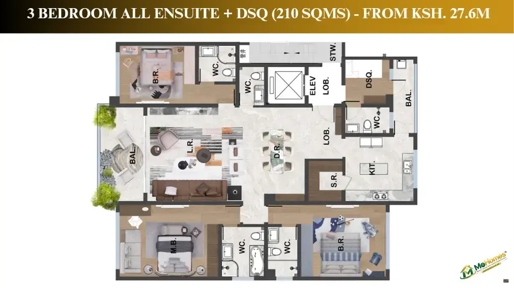 3 Bedroom All-Ensuite + DSQ (192 Sqm)
