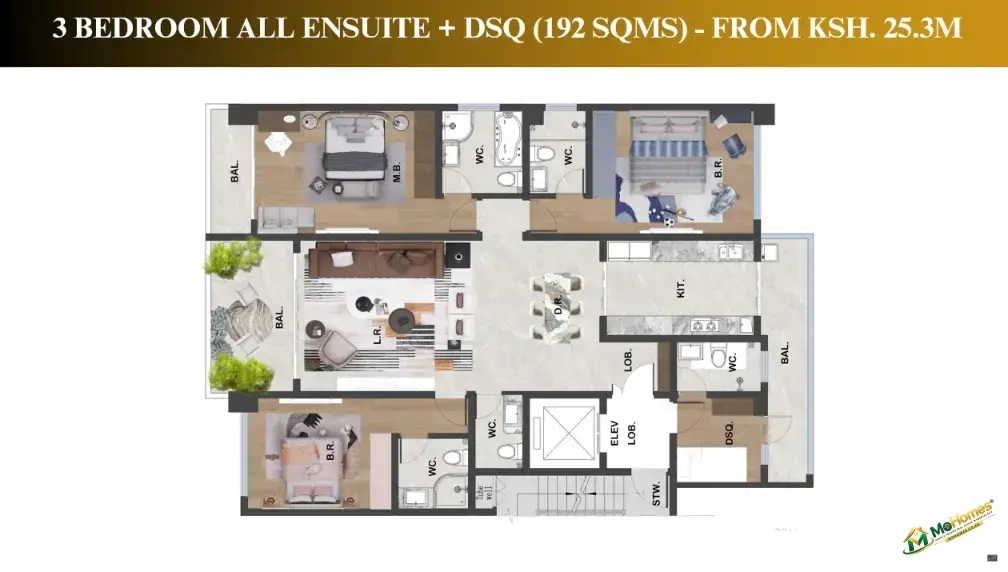 3 Bedroom All-Ensuite + DSQ (192 Sqm)